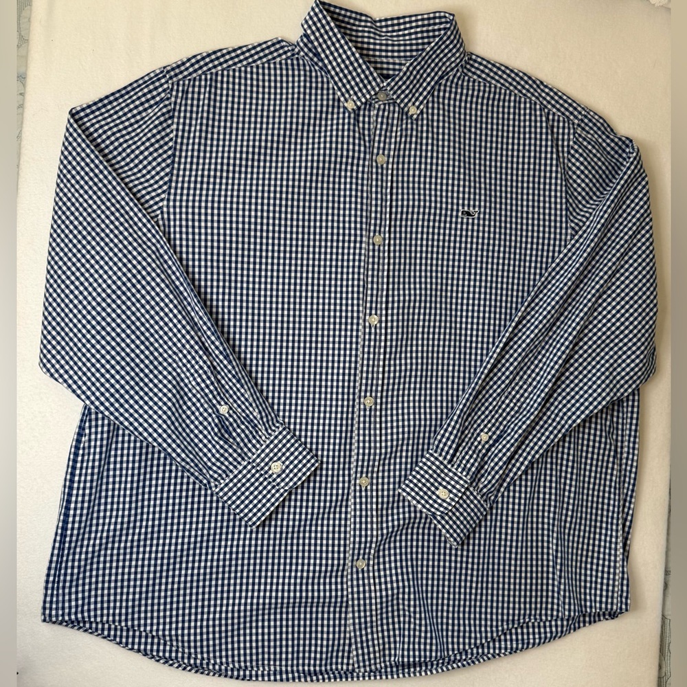 Vineyard Vines Navy and White Casual Button Down Gingham Shirt XXL